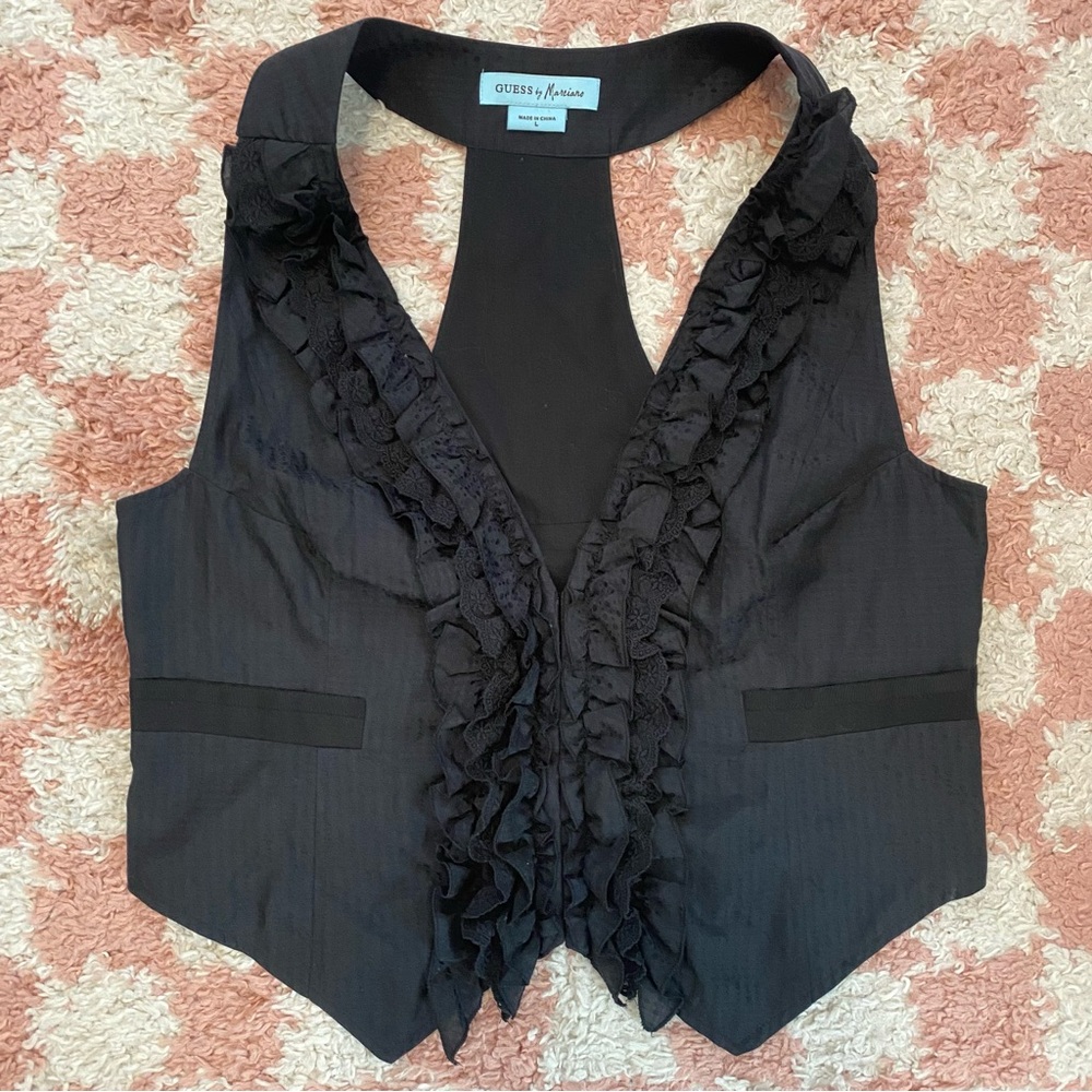 2000s Guess by Marciano Black Vest Waistcoat Corset Top Sz L